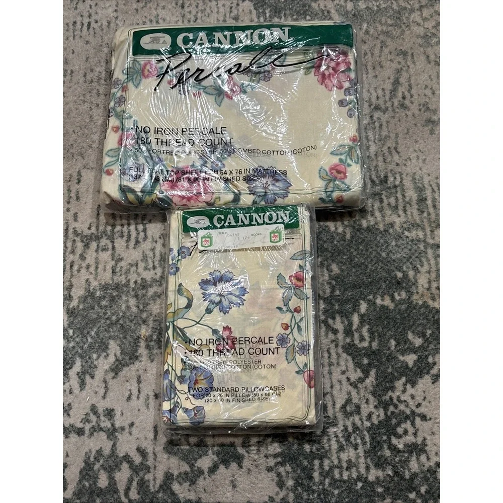 Vtg Cannon Percale Floral Top Sheet/pillow Full Double Yellow Roses Made in USA